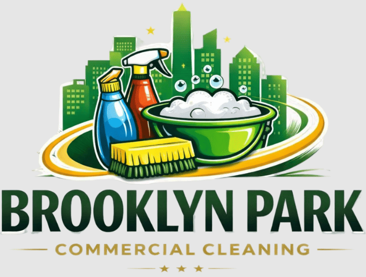 Brooklyn-Park-Commercial-Cleaning-Logo-with-City-Skyline-Cleaning-Supplies-Soap-Bowl-and-Company-Name-1