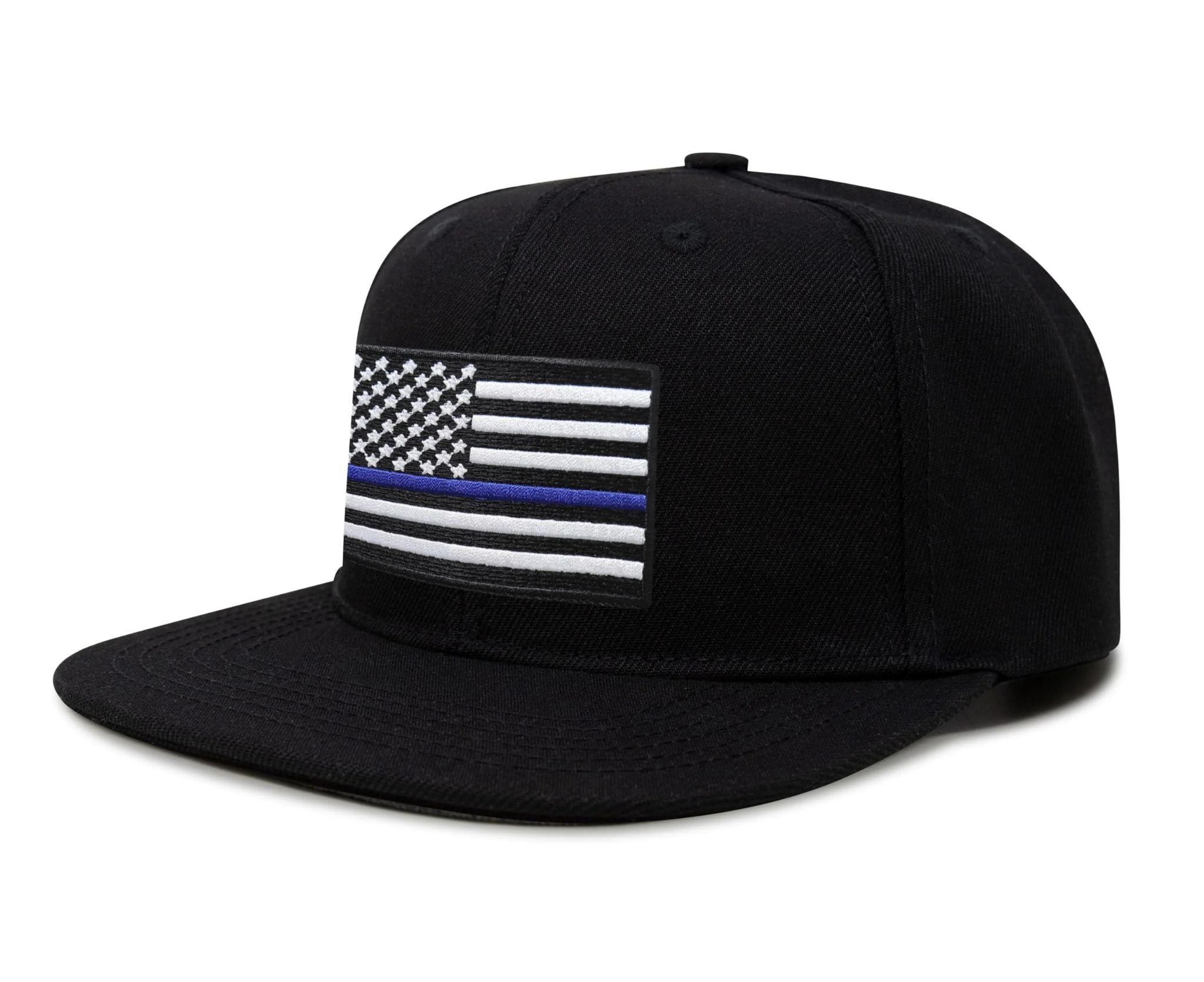 Thin-Blue-Line-Flag-Black-Flatbill-Trucker-Hat
