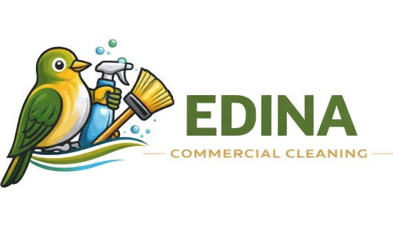 Commercial-cleaning-logo-with-bird-mascot-holding-spray-bottle-and-brush-Edina-MN