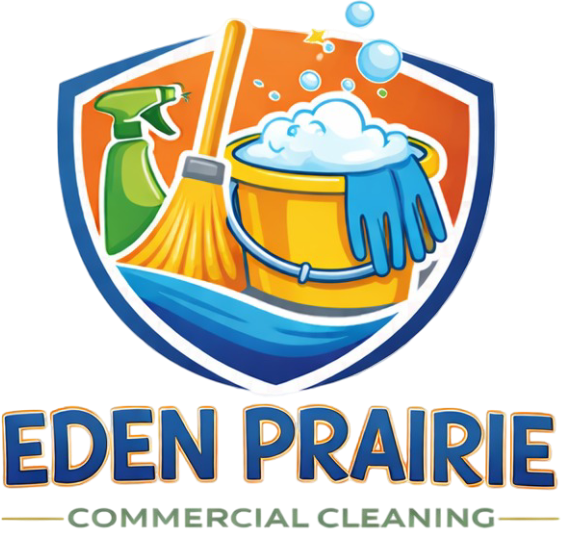 Eden-Prairie-Commercial-Cleaning-logo-featuring-cleaning-supplies-and-shield-design-in-Eden-Prairie-MN